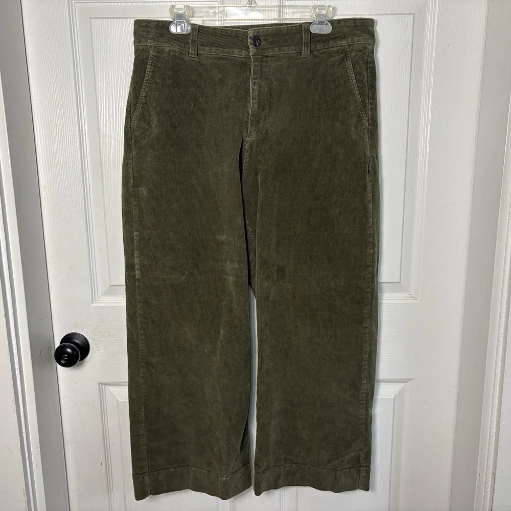 Orvis Corduroy Ultra Wide Leg High Waisted Pants Women's 16 Tarragon Green